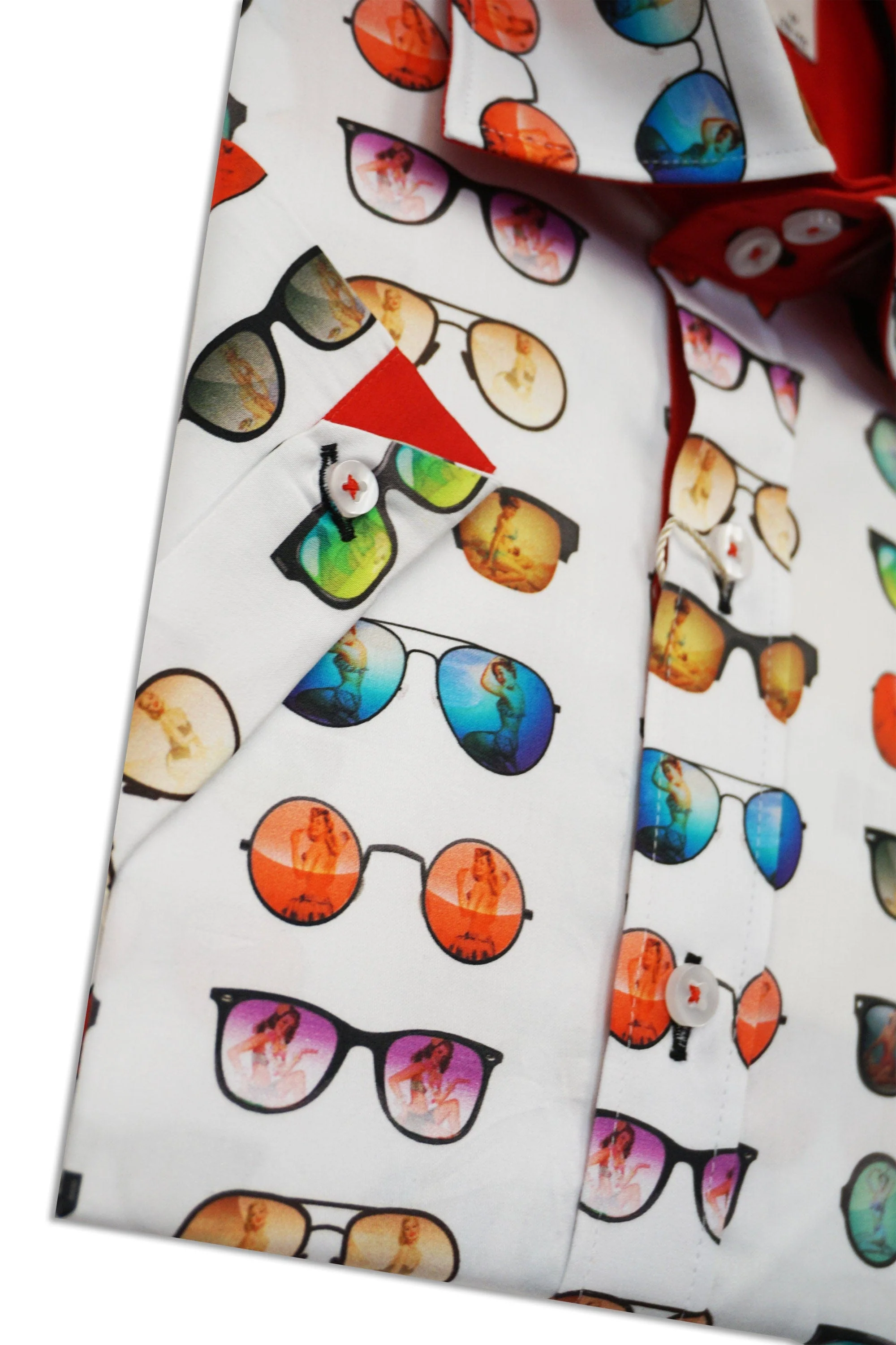Satin Cotton Sunglasses Print Short Sleeve Shirt - White - Image 3
