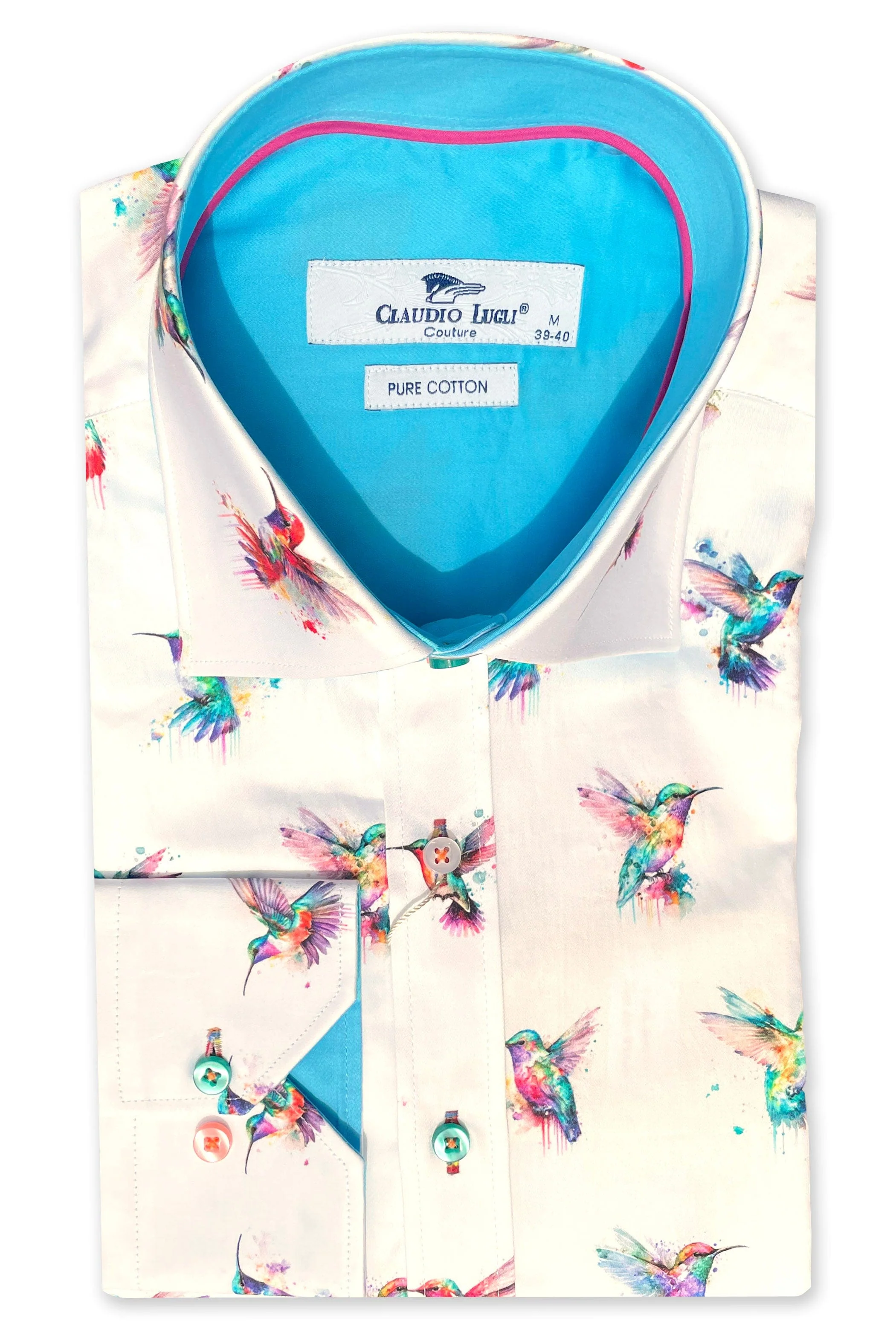 Satin Cotton Watercolour Hummingbird Shirt - White