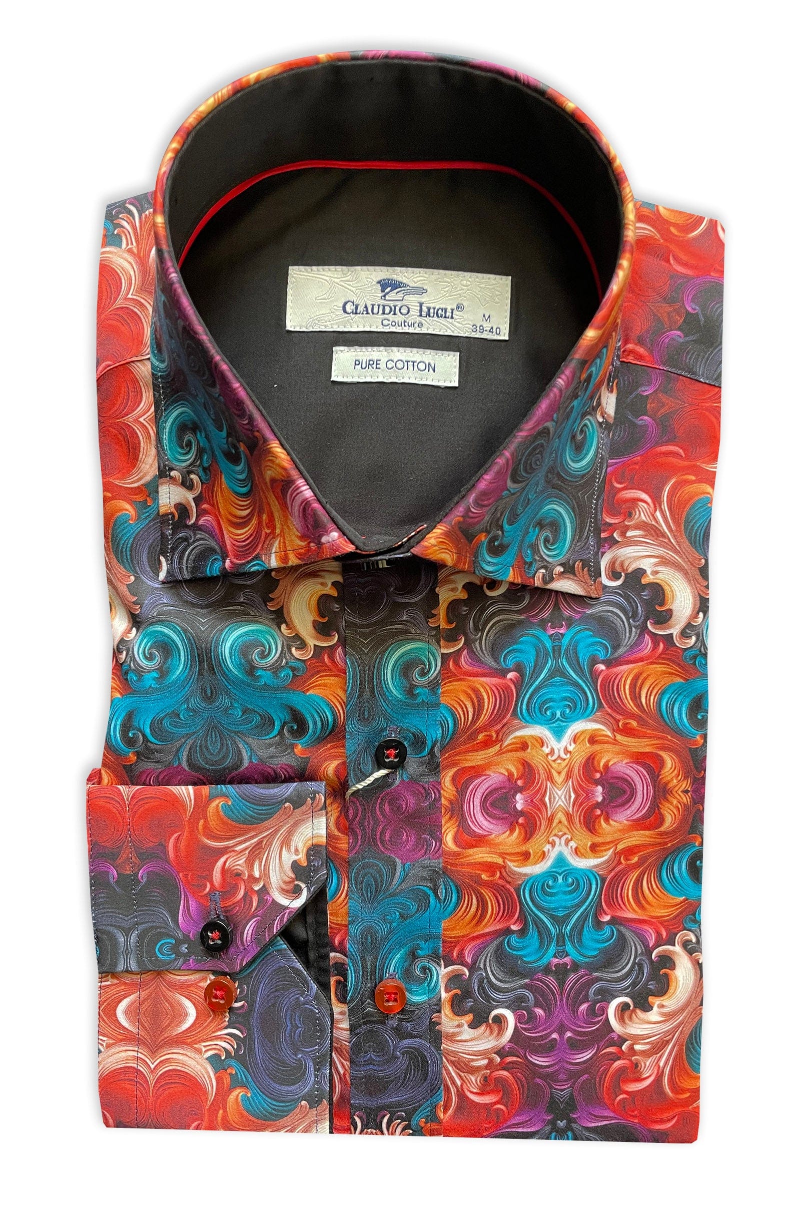 Satin Cotton Wavy Ornaments Print Shirt - Orange