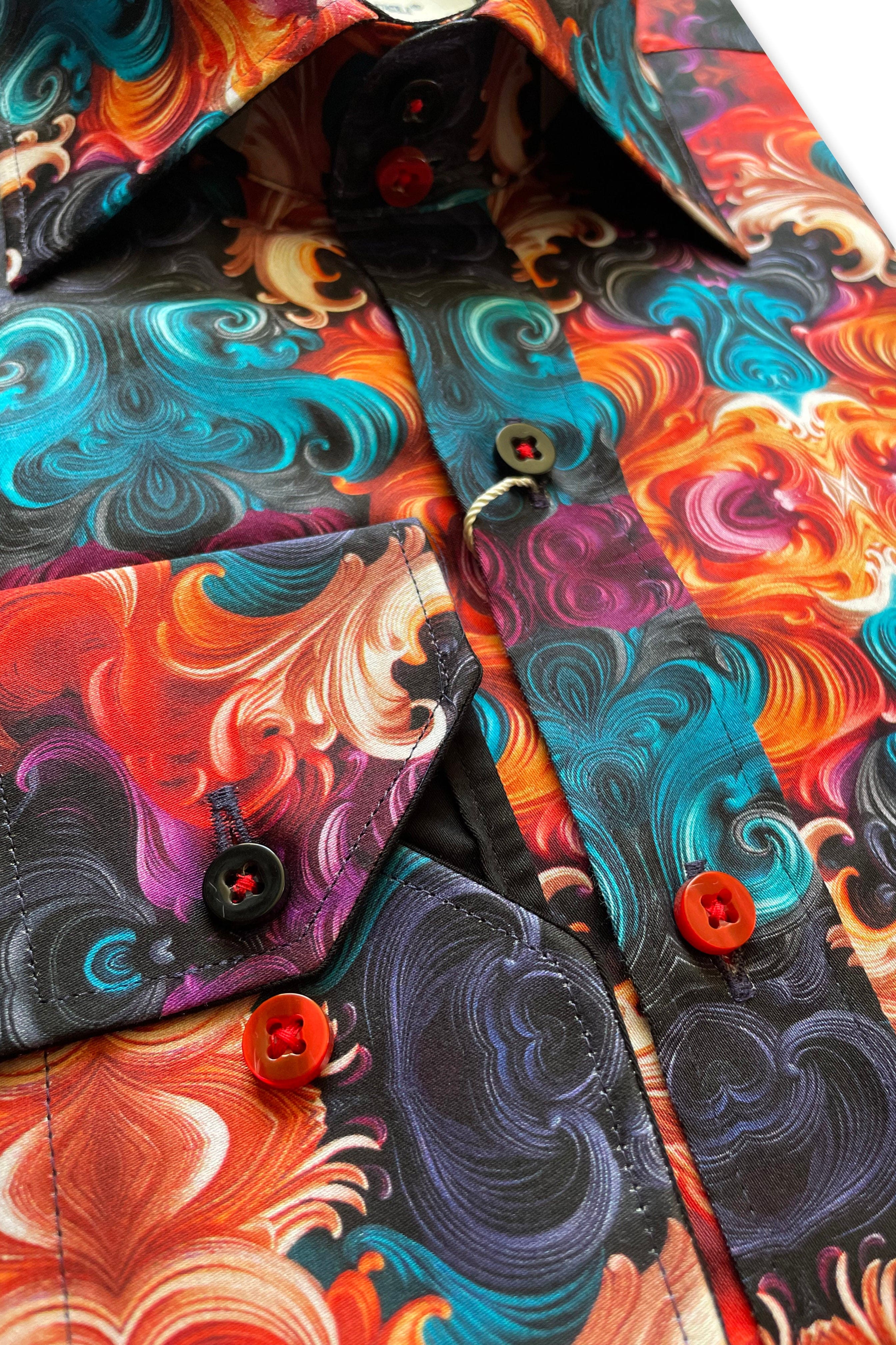 Satin Cotton Wavy Ornaments Print Shirt - Orange - Image 2