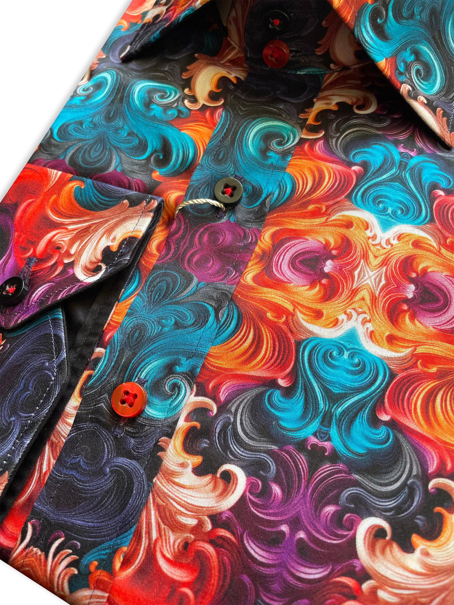 Satin Cotton Wavy Ornaments Print Shirt - Orange - Image 3