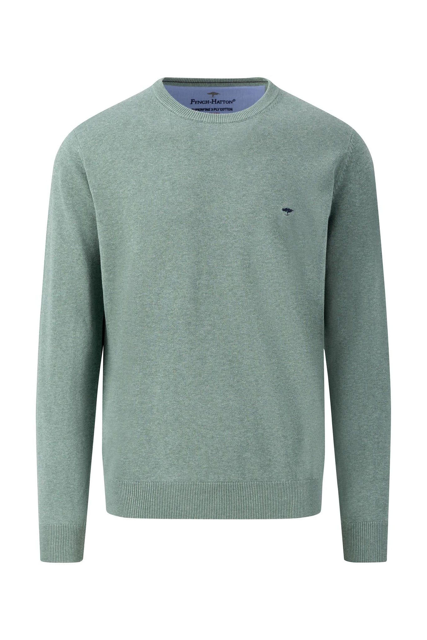 Superfine Cotton Crew Neck Jumper - Sage Green