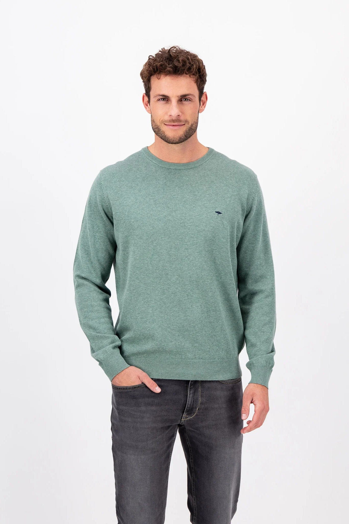 Superfine Cotton Crew Neck Jumper - Sage Green - Image 3