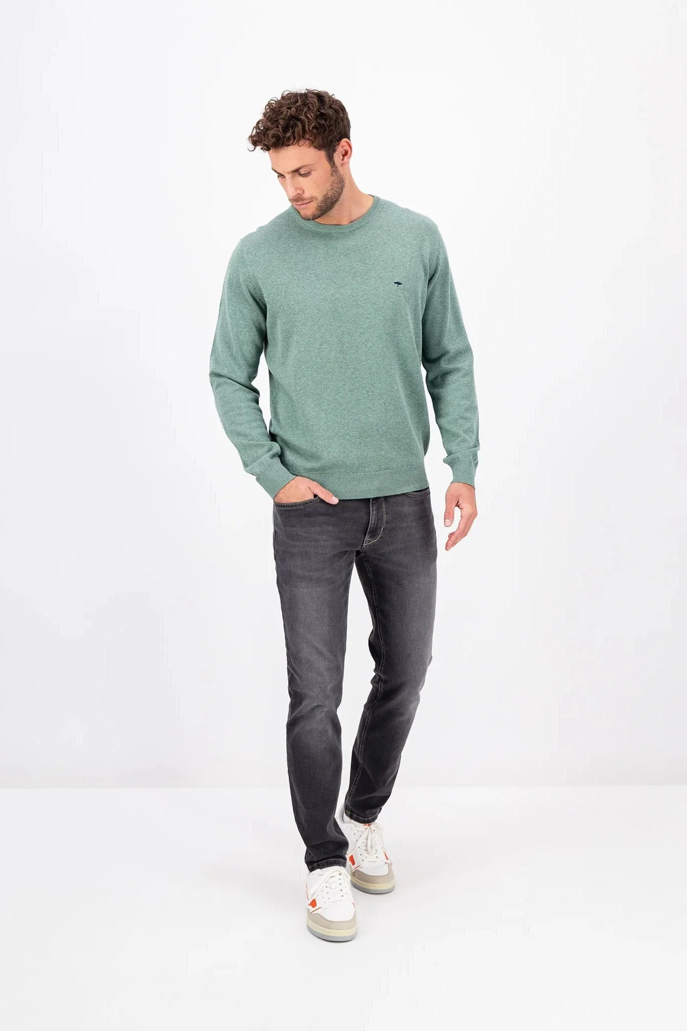 Superfine Cotton Crew Neck Jumper - Sage Green - Image 4