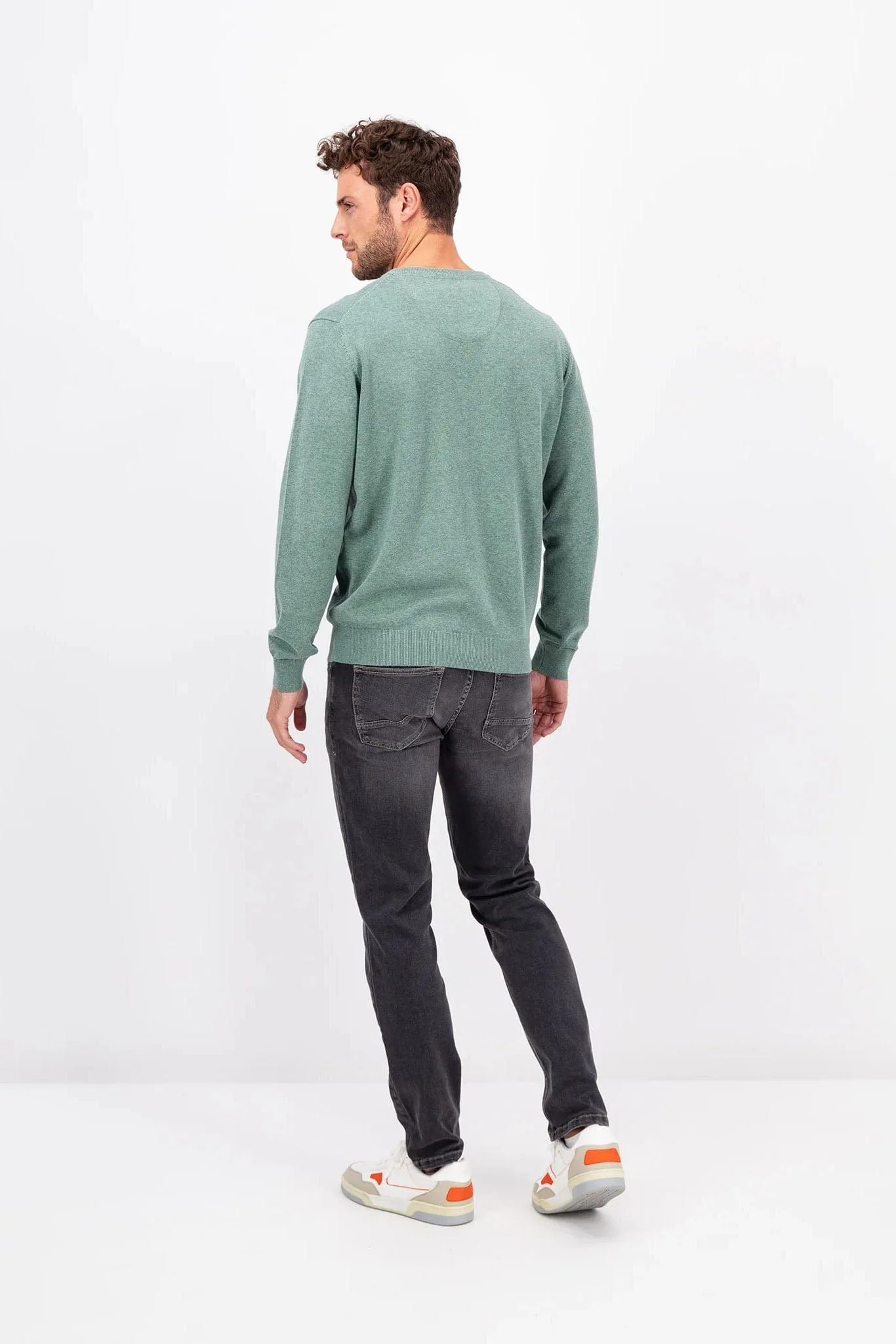 Superfine Cotton Crew Neck Jumper - Sage Green - Image 5