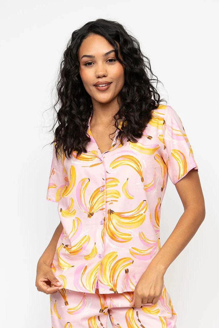 Betsy Banana Print Cropped Pyjama Set - Pink - Image 3