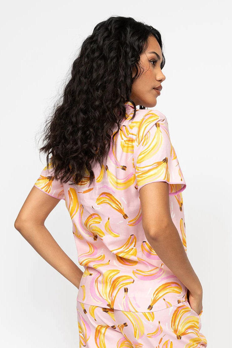 Betsy Banana Print Cropped Pyjama Set - Pink - Image 4