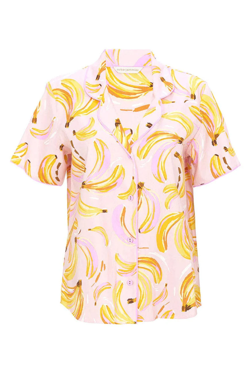Betsy Banana Print Cropped Pyjama Set - Pink - Image 5