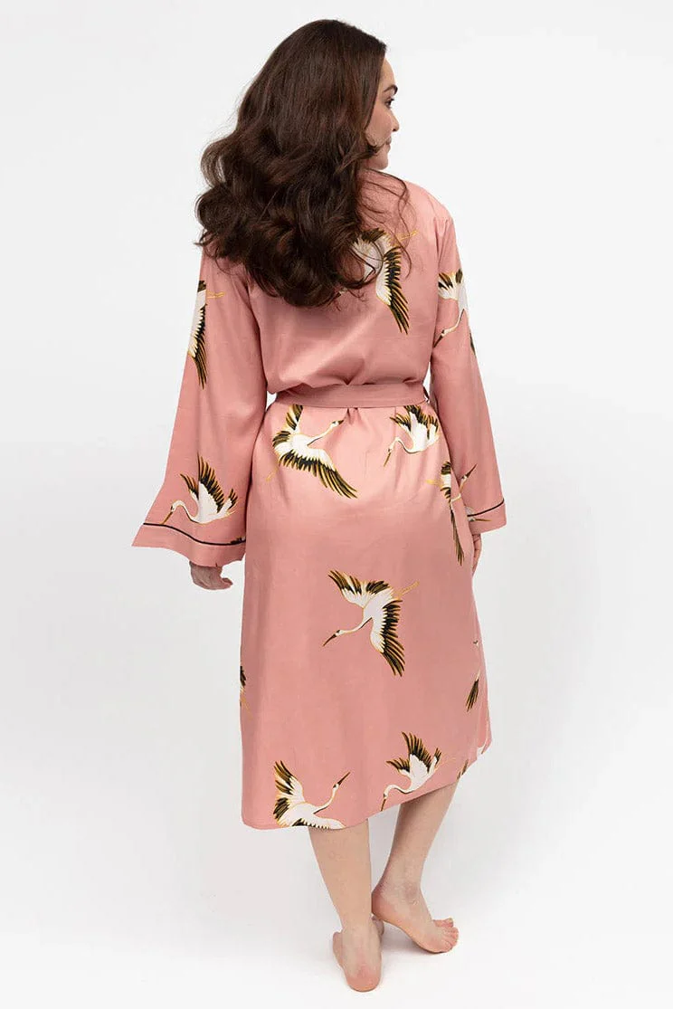 Bonnie Bird Print Dressing Gown - Pink - Image 8