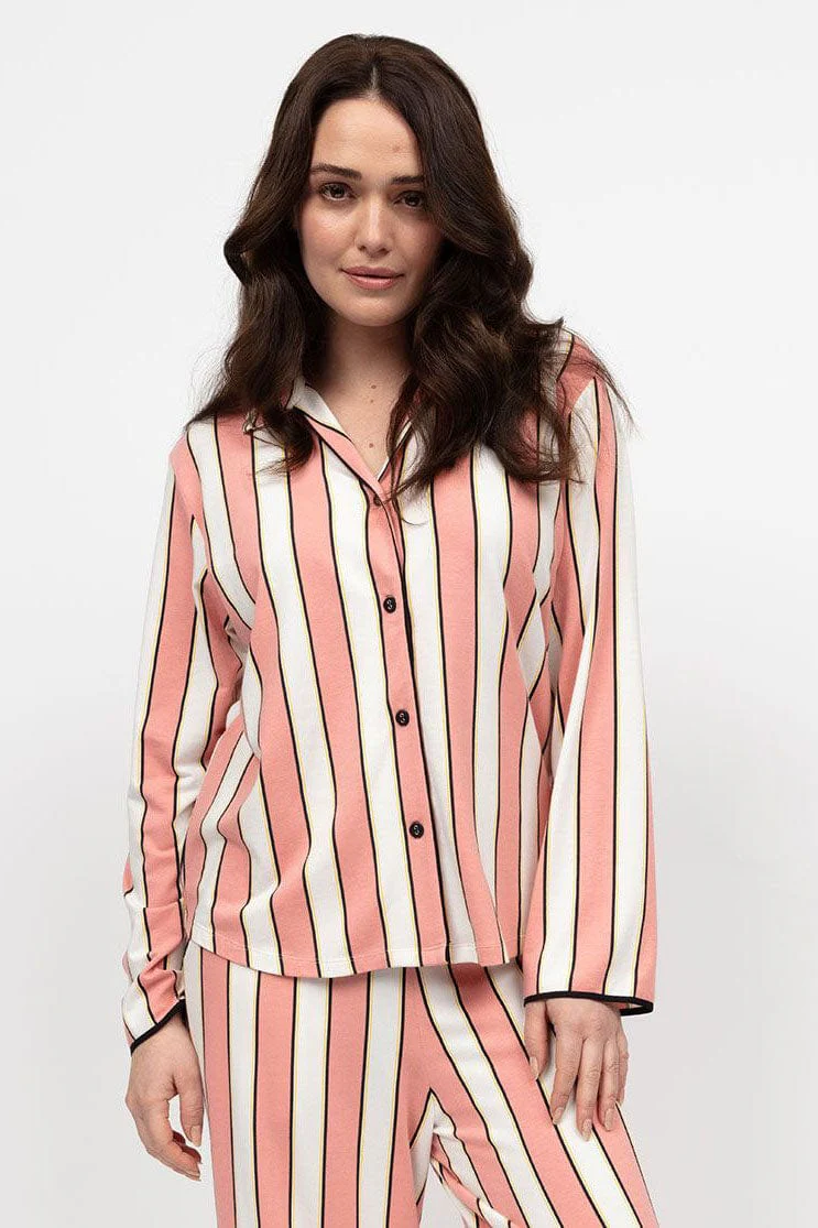 Bonnie Jersey Wide Leg Pyjama Set - Pink Stripe - Image 11