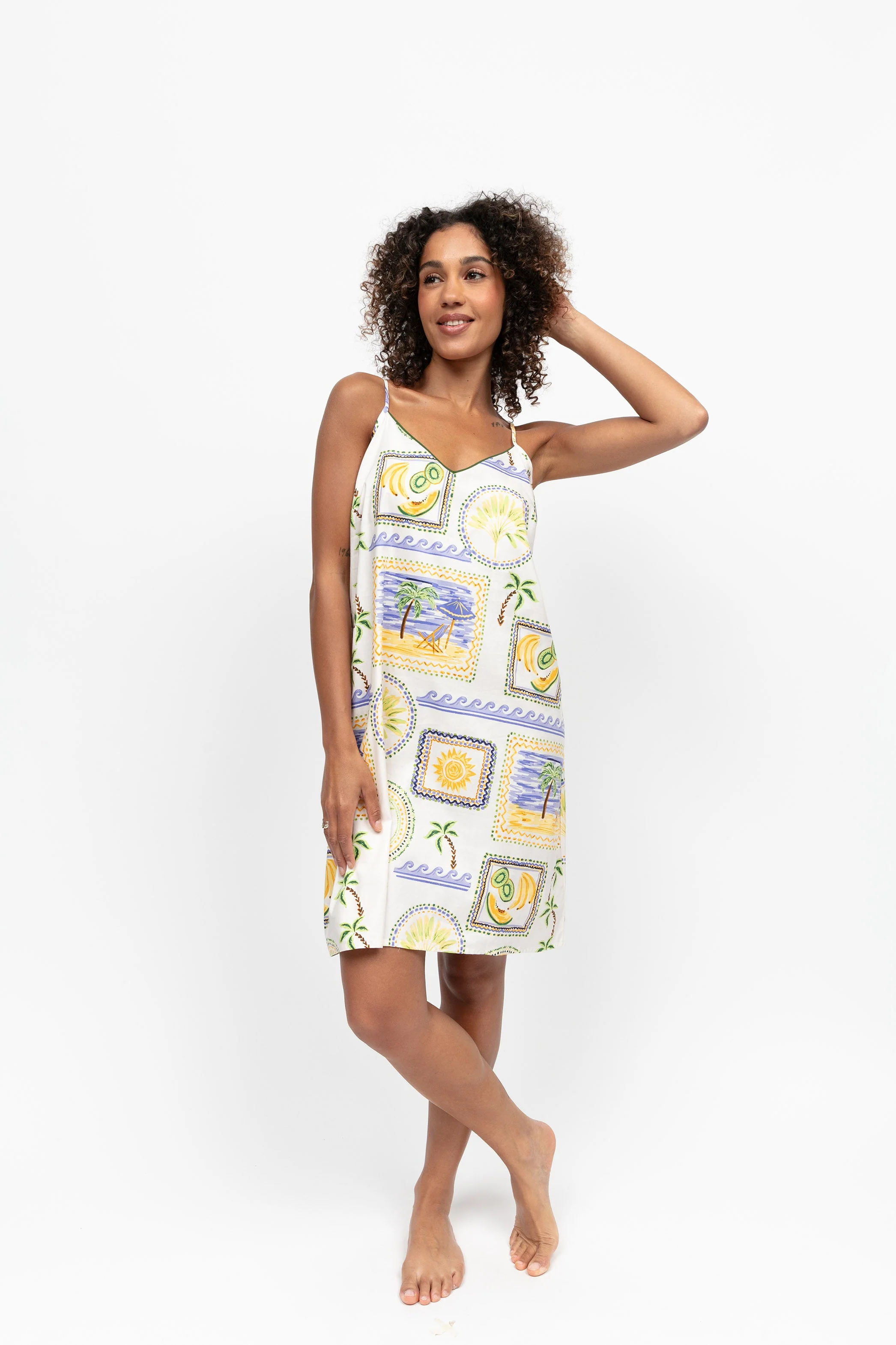 Cora Postcard Short Nightdress - Green - Image 2