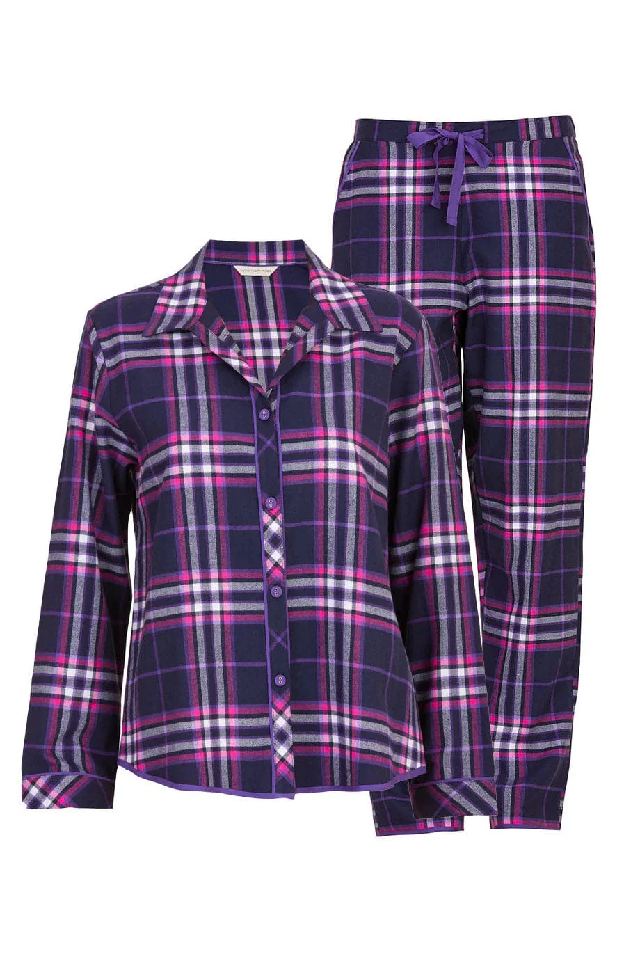 Edie Check Soft Brushed Pyjama Set - Navy/Purple