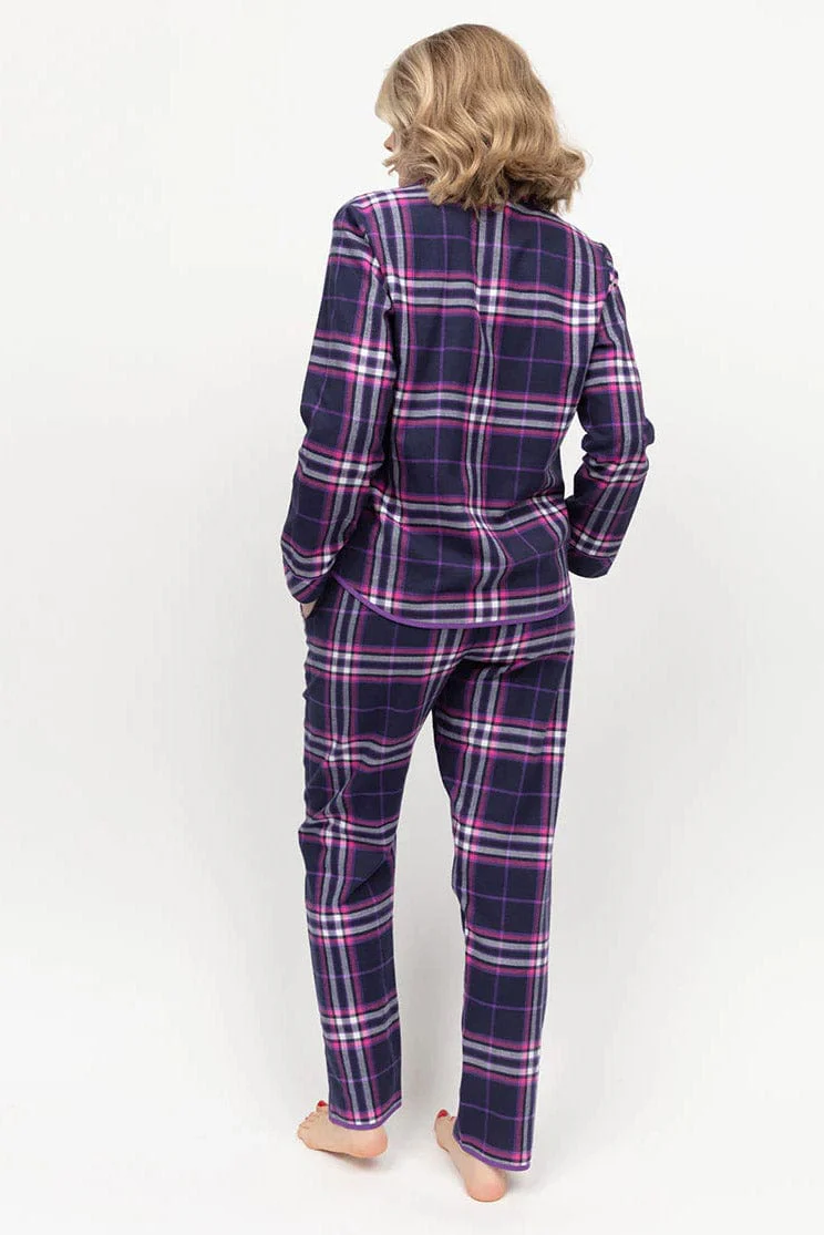 Edie Check Soft Brushed Pyjama Set - Navy/Purple - Image 4