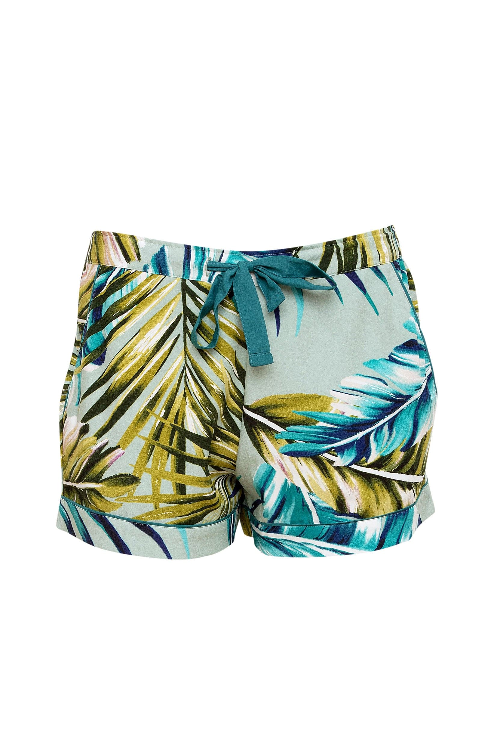 Eleanor Pyjama Shorts - Aqua Palm Leaf