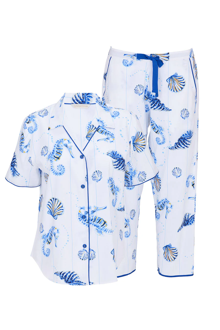 Essie Sea Horse Stripe Cropped Pyjama Set - Dark Blue