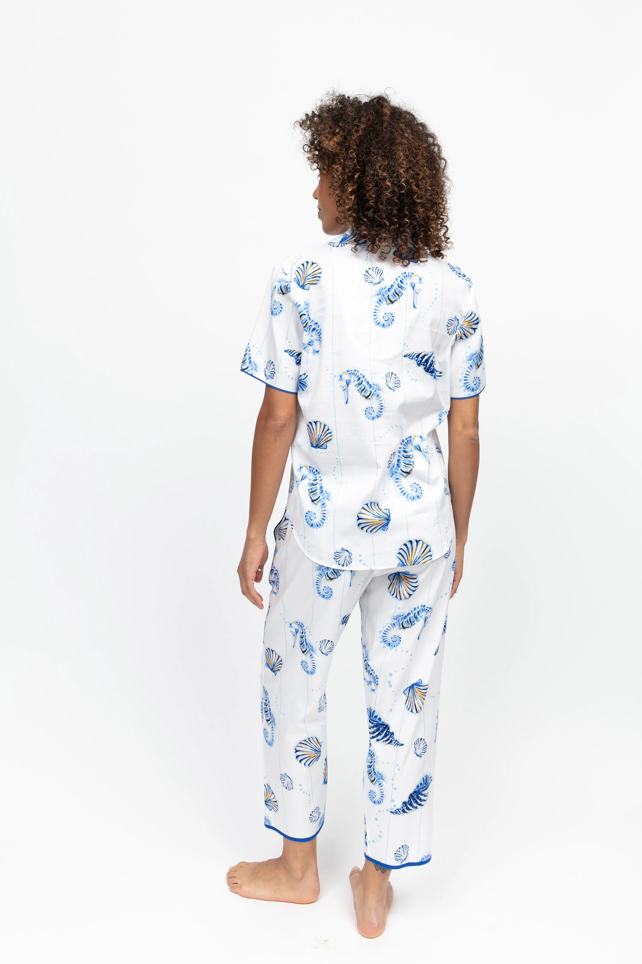 Essie Sea Horse Stripe Cropped Pyjama Set - Dark Blue - Image 3