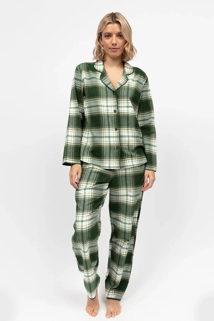 Fern Brushed Cotton Pyjama Set - Olive Check - Image 3