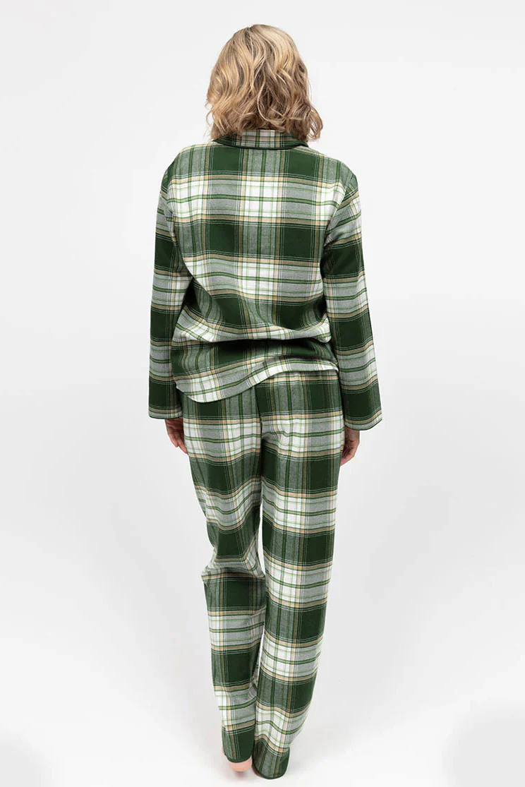 Fern Brushed Cotton Pyjama Set - Olive Check - Image 4