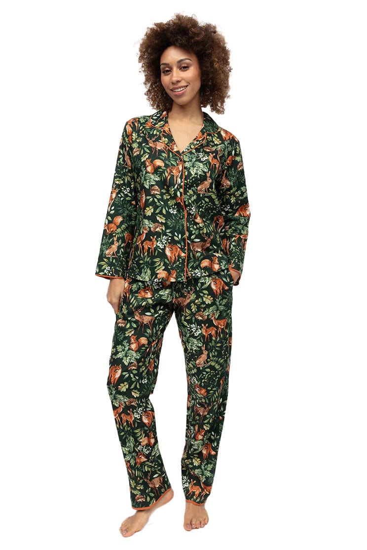 Forrest Woodland Print Pyjama Set - Dark Green
