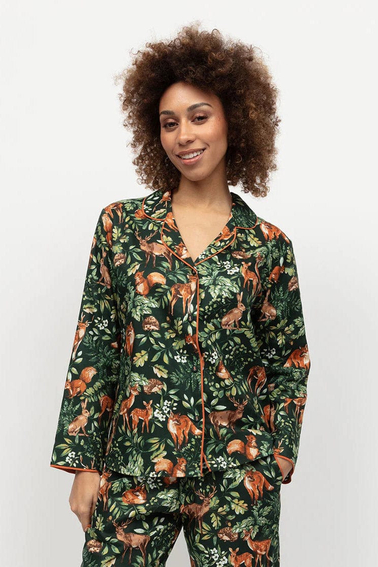 Forrest Woodland Print Pyjama Set - Dark Green - Image 3