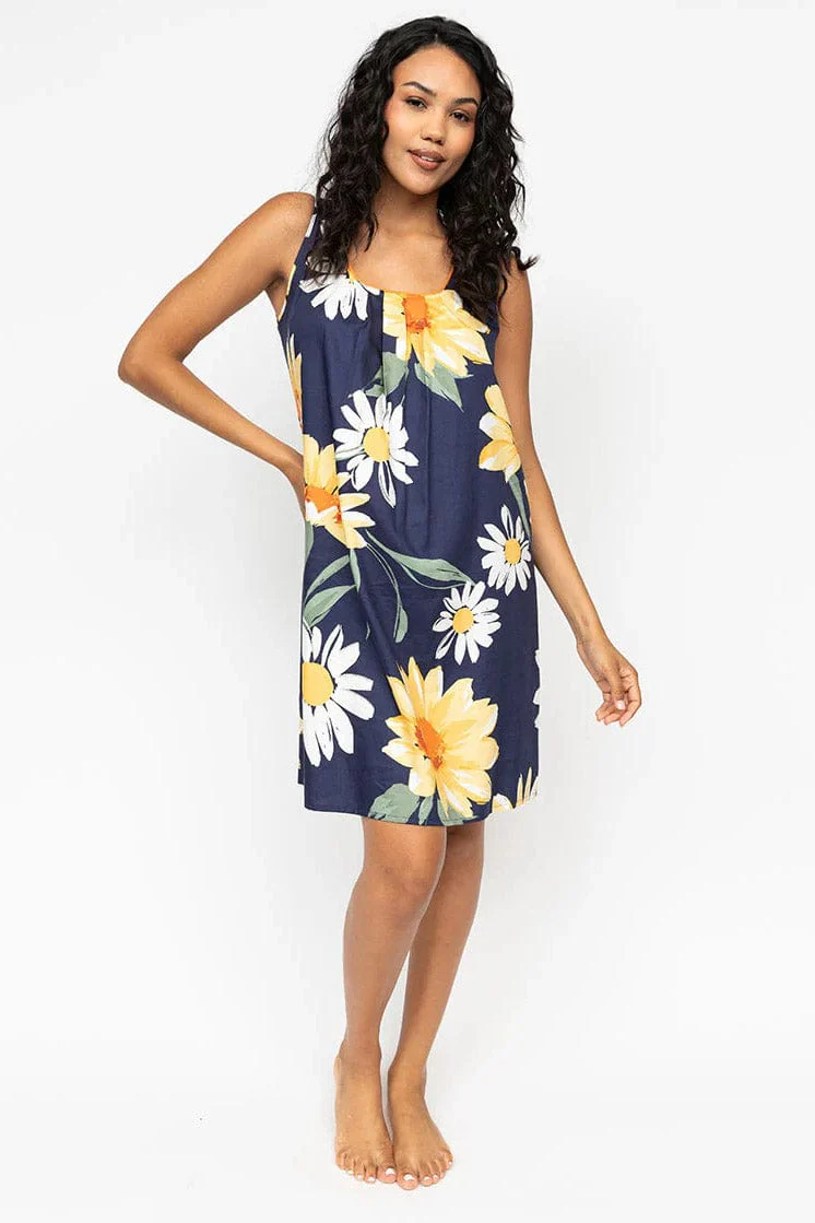 Georgina Floral Short Nightdress - Navy - Image 3
