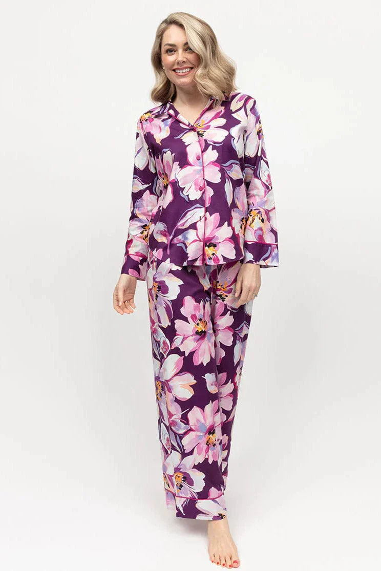 Hazel Floral Wide Leg Pyjama Set - Purple - Image 3