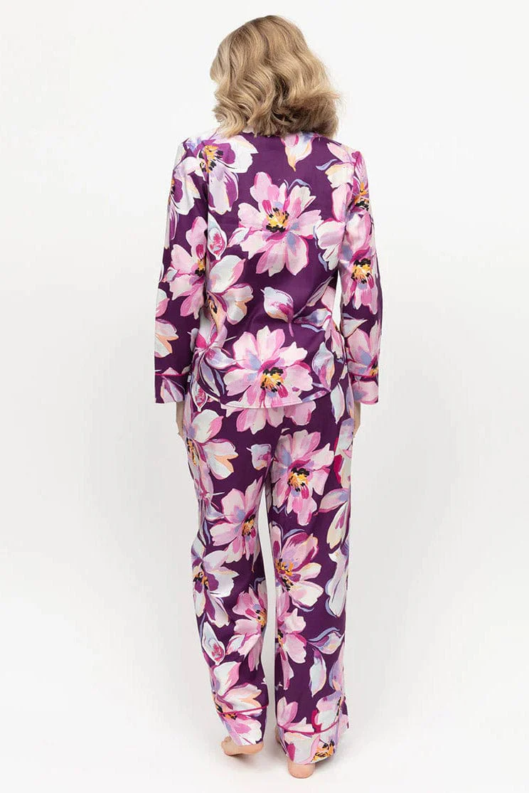 Hazel Floral Wide Leg Pyjama Set - Purple - Image 4
