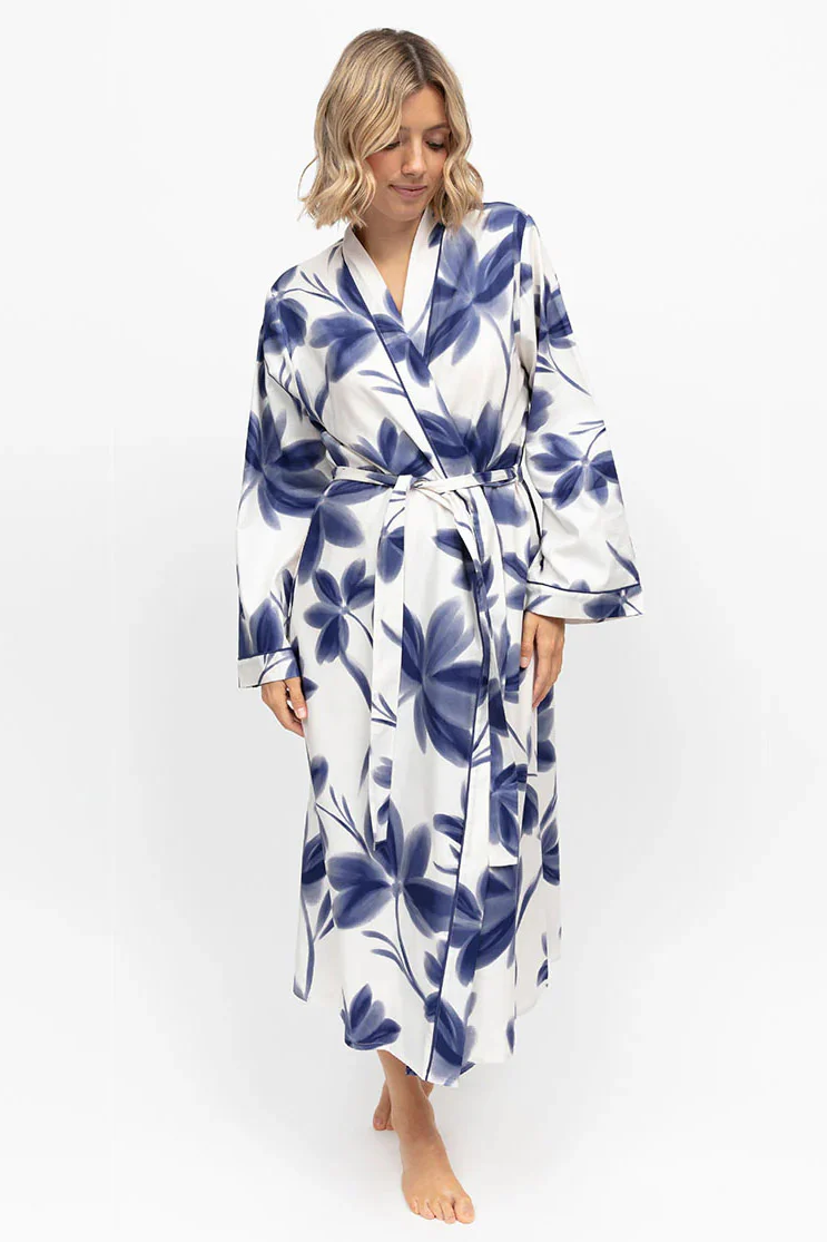 Indigo Floral Dressing Gown - Navy - Image 3