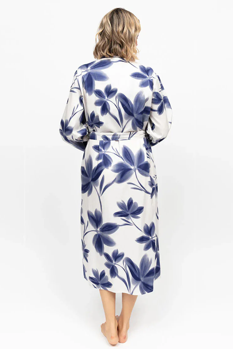 Indigo Floral Dressing Gown - Navy - Image 4