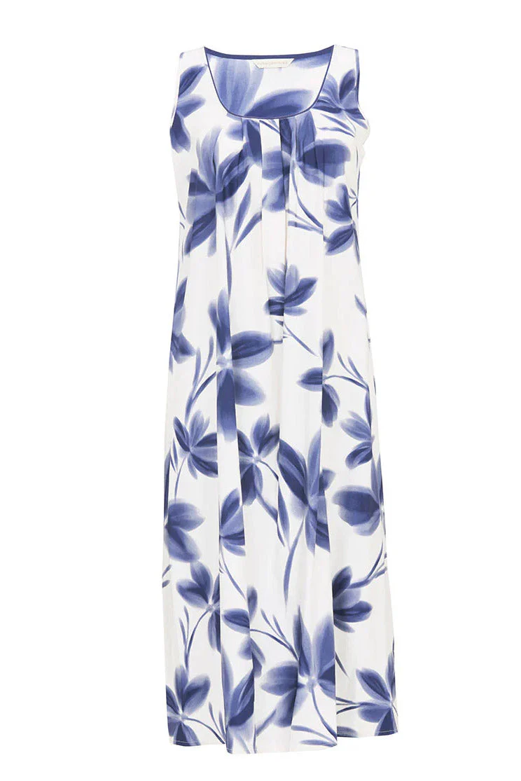 Indigo Floral Long Nightdress - Navy