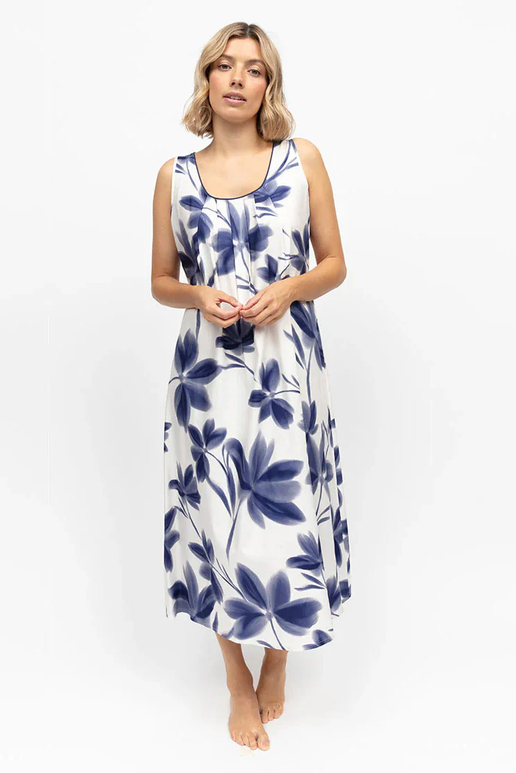 Indigo Floral Long Nightdress - Navy - Image 3
