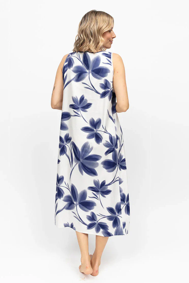 Indigo Floral Long Nightdress - Navy - Image 4