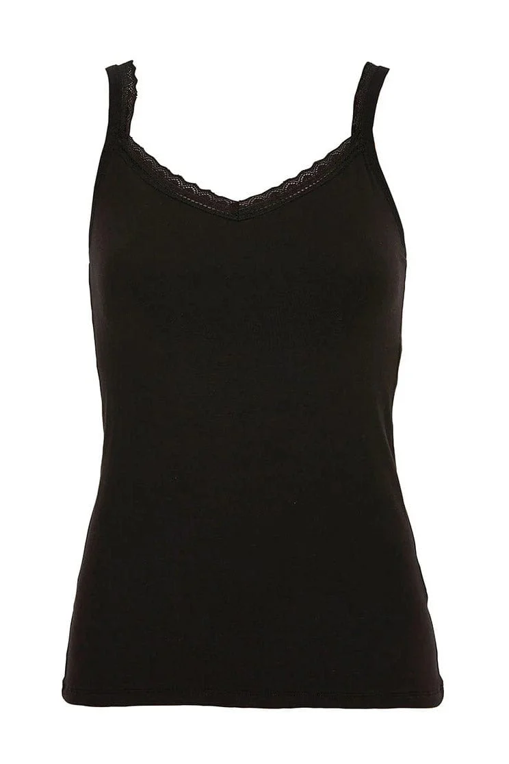 Jersey Lace Hidden Support Vest - Black