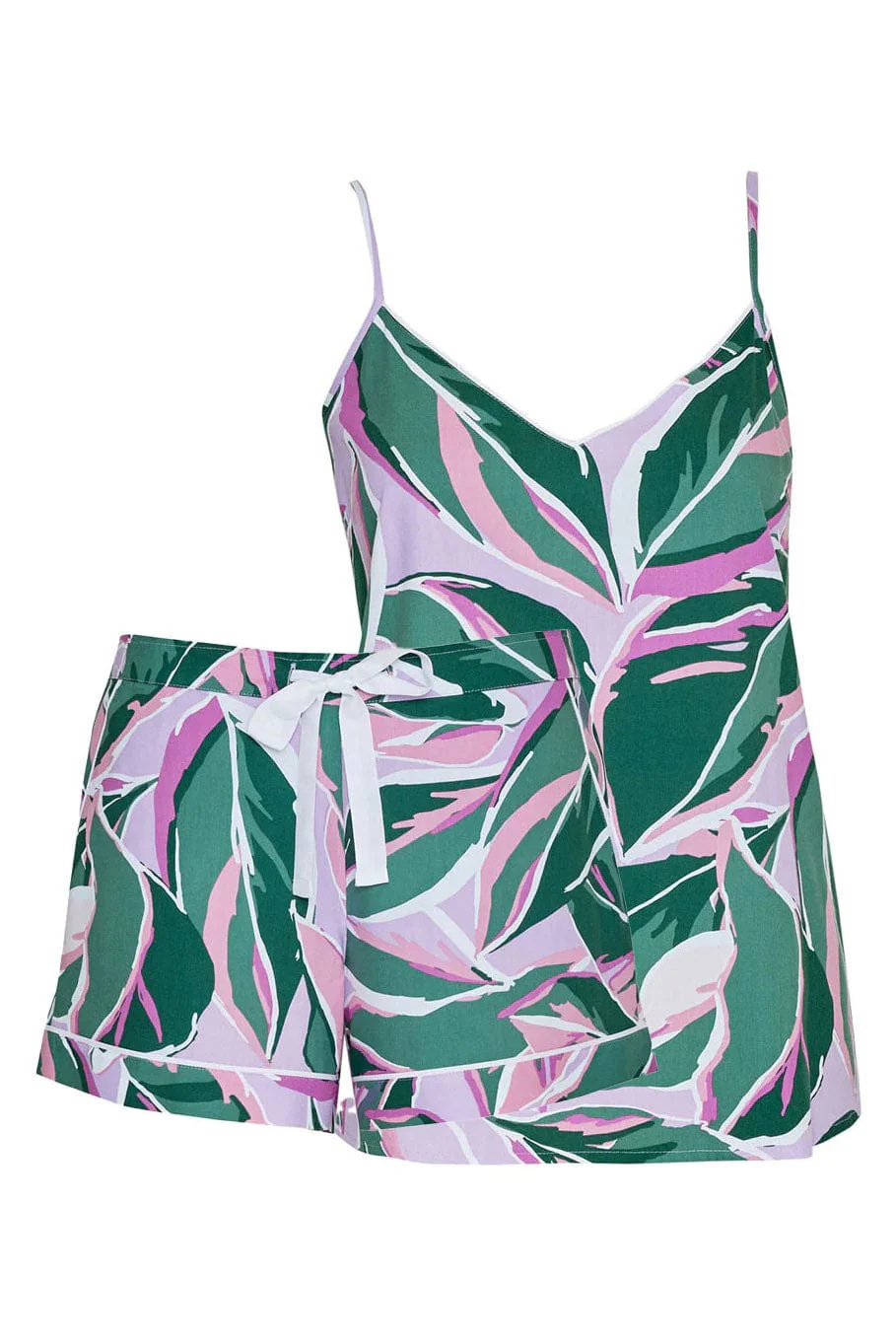 Lexi Leaf Print Cami and Shorts Pyjama Set - Green/Pink - Image 3