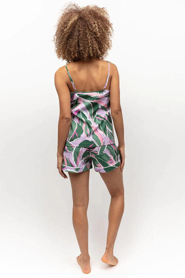 Lexi Leaf Print Cami and Shorts Pyjama Set - Green/Pink - Image 4