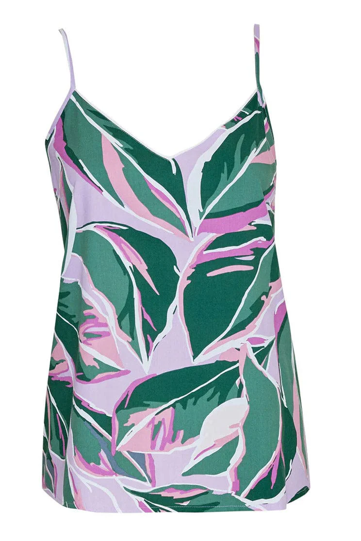 Lexi Leaf Print Cami and Shorts Pyjama Set - Green/Pink - Image 5