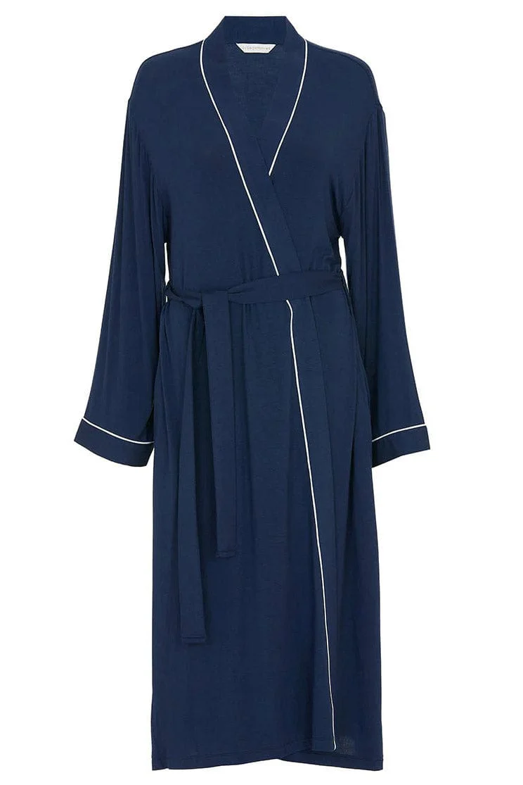 Marina Jersey Long Dressing Gown - Navy