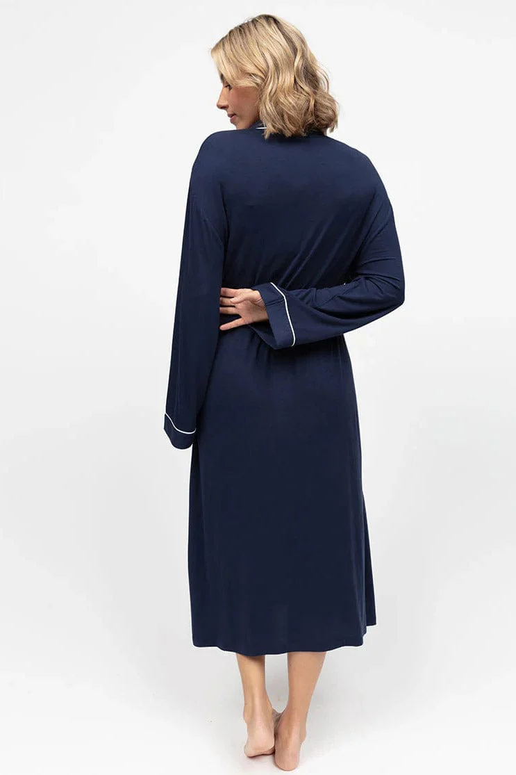 Marina Jersey Long Dressing Gown - Navy - Image 3