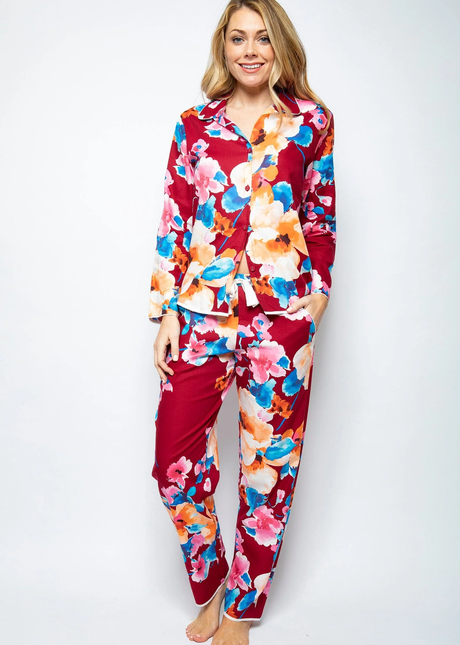 Megan Floral Print Pyjama Top - Red/Multi - Image 2