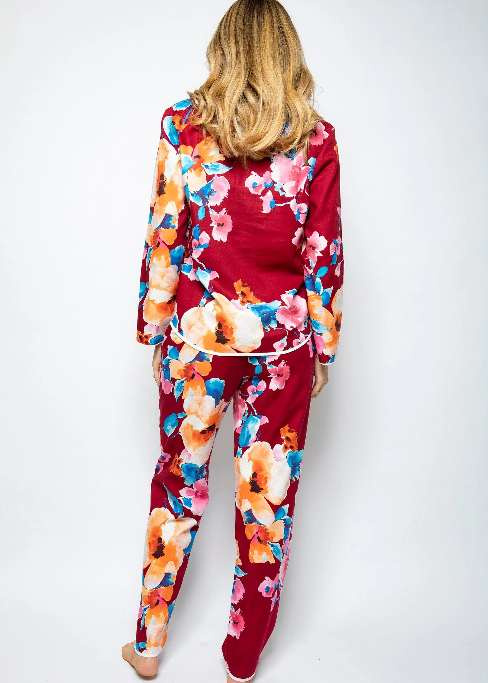 Megan Floral Print Pyjama Top - Red/Multi - Image 3