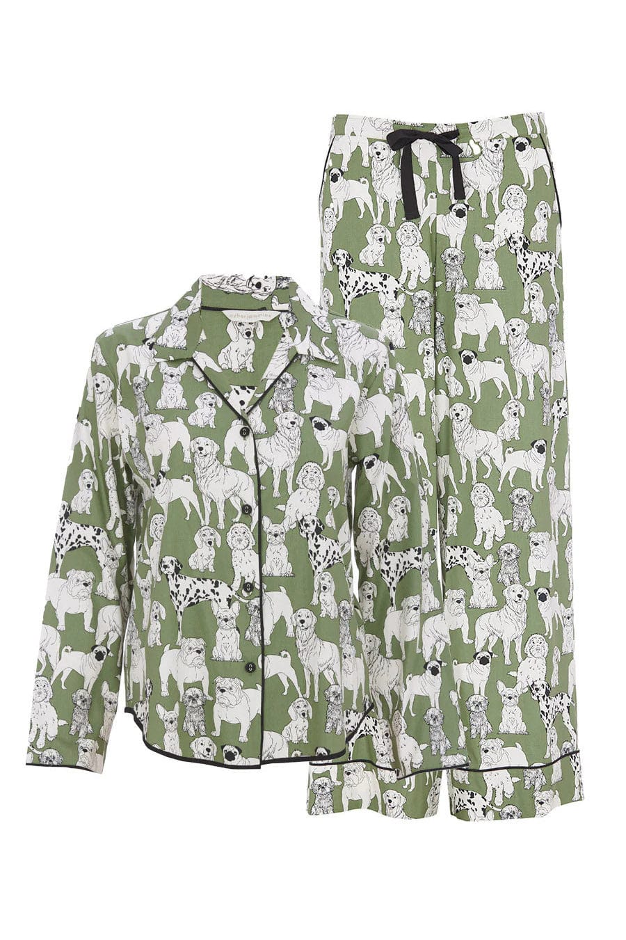Nancy Dog Print Wide Leg Pyjama Set - Sage Green