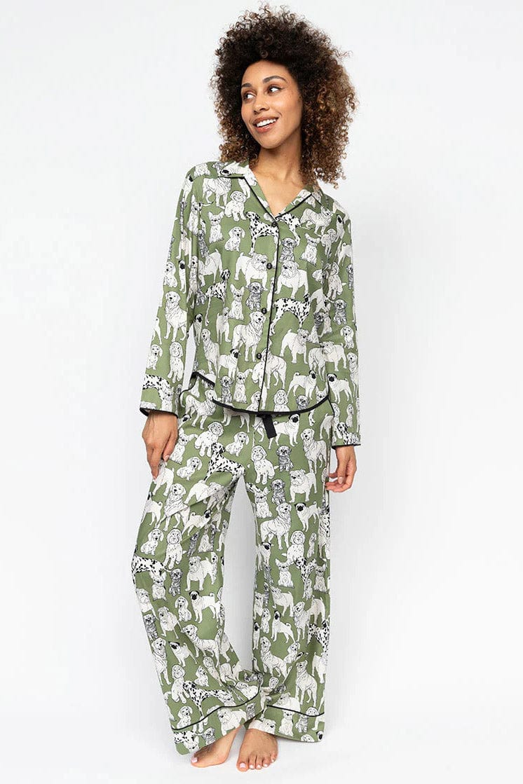 Nancy Dog Print Wide Leg Pyjama Set - Sage Green - Image 3