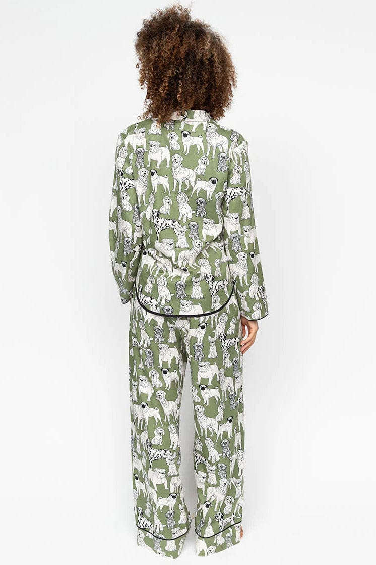 Nancy Dog Print Wide Leg Pyjama Set - Sage Green - Image 4