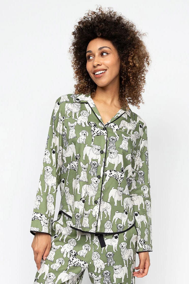 Nancy Dog Print Wide Leg Pyjama Set - Sage Green - Image 5
