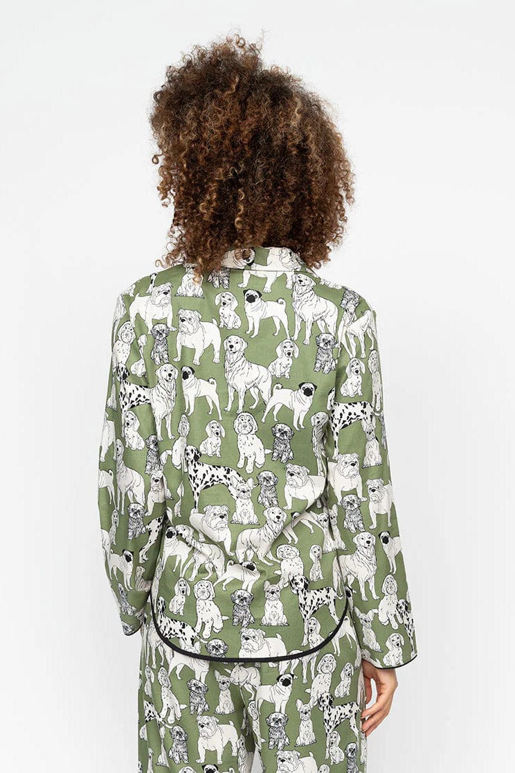 Nancy Dog Print Wide Leg Pyjama Set - Sage Green - Image 6