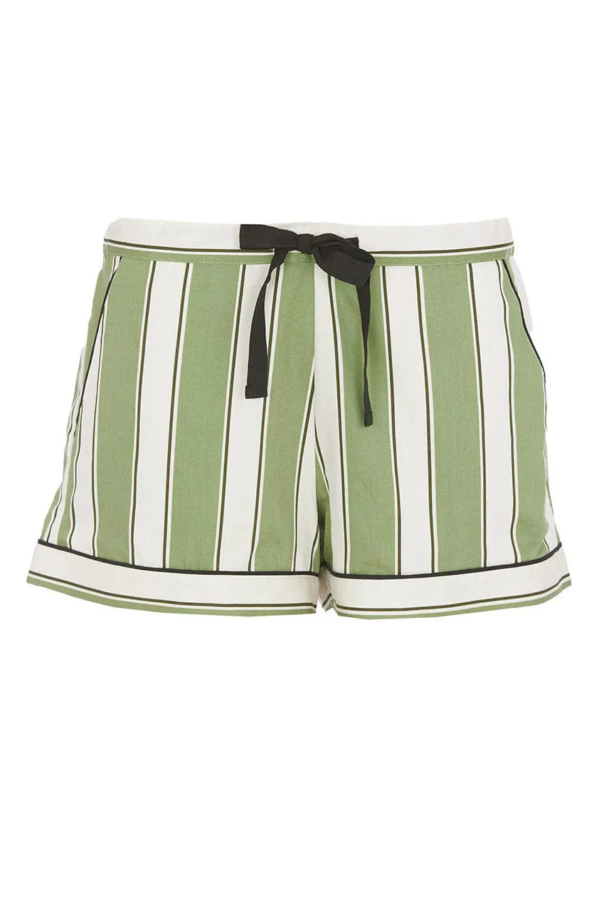 Nancy Stripe Pyjama Shorts - Sage Green