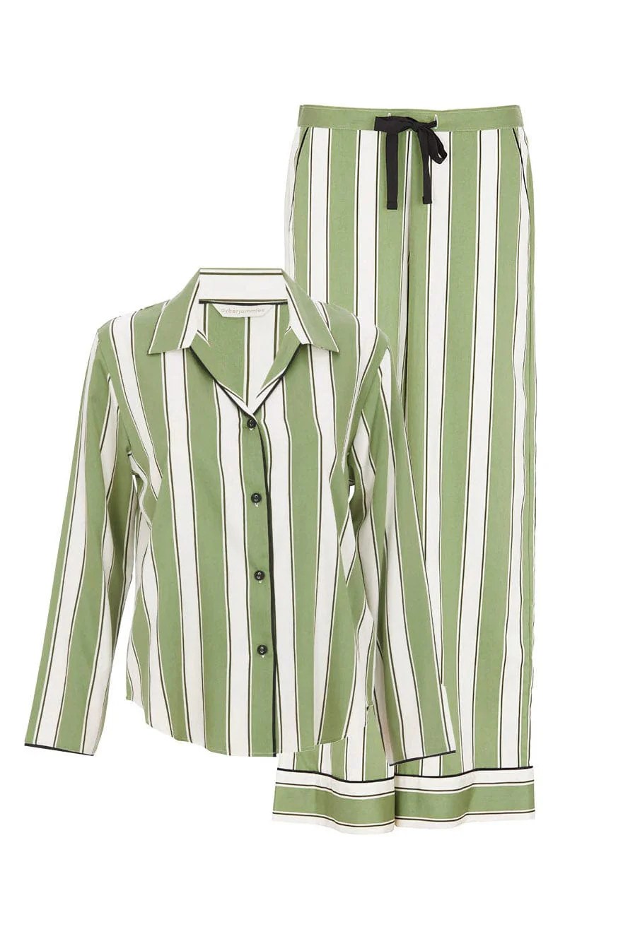 Nancy Stripe Wide Leg Pyjama Set - Sage Green