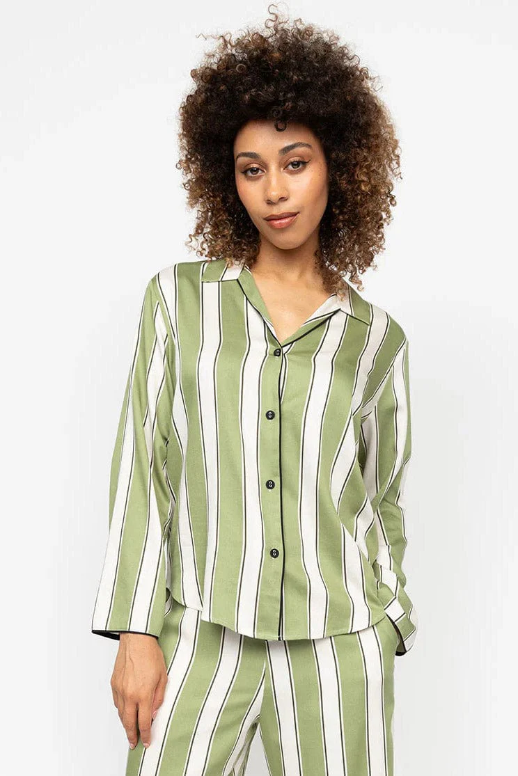 Nancy Stripe Wide Leg Pyjama Set - Sage Green - Image 3
