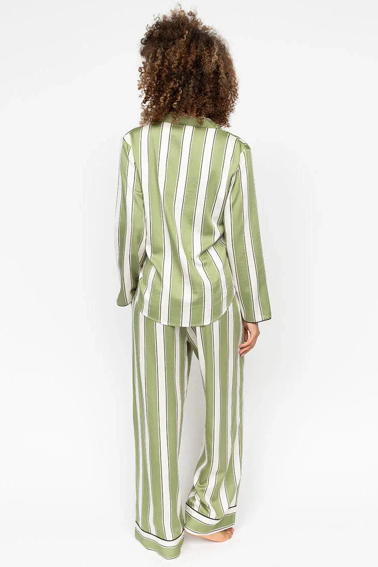 Nancy Stripe Wide Leg Pyjama Set - Sage Green - Image 6