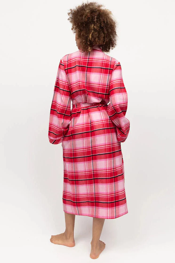 Noelle Check Soft Brushed Dressing Gown - Red - Image 4